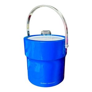 Vintage Bucket Brigade Ice Bucket Blue Lucite Handle Morgan Designs USA MCM